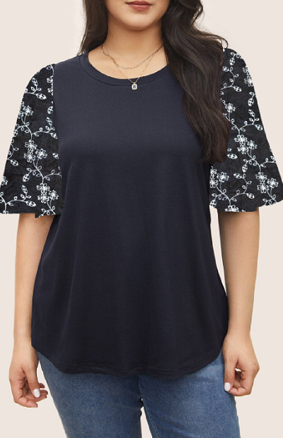 2024 Europa y los Estados Unidos de verano nueva ropa de mujer impresión de gran tamaño de costura de cuello redondo mangas cortas cómodas camisetas casuales transpirables image 7