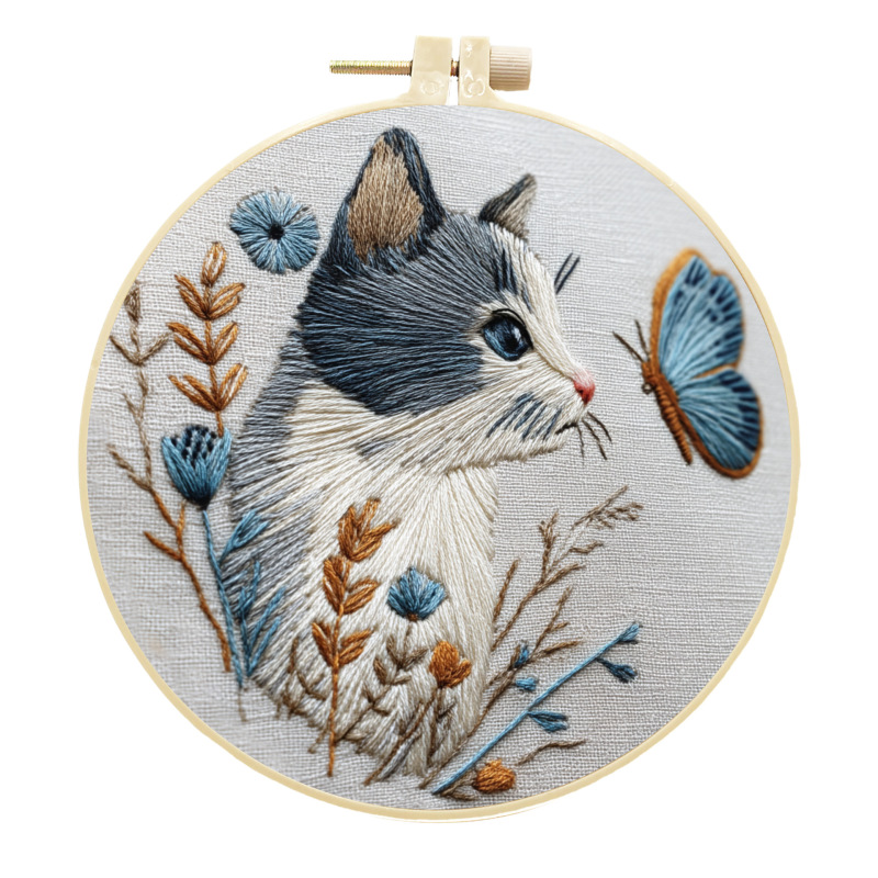クロスボーダー猫手刺繍 DIY 素材パッケージ初心者手作り簡単 DIY 英語イラスト生地クロスステッチ|undefined