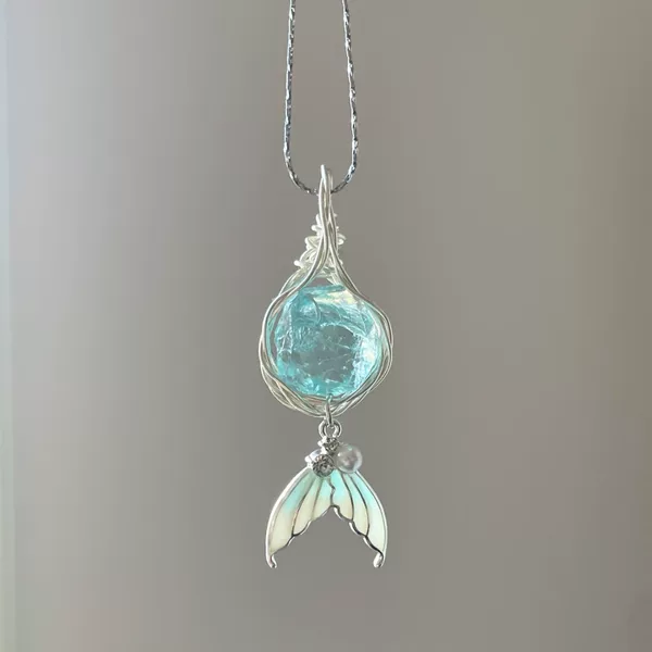 Mermaid Tears Pendant Niche Fish Tail Necklace Women's Summer Light Luxury Clavicle Chain Necklace Gift