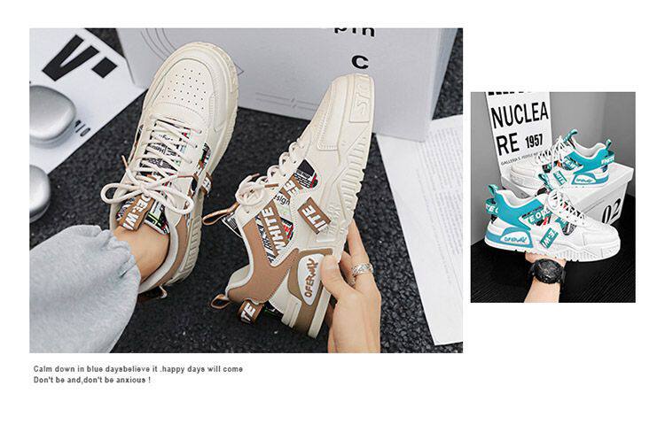 Giày thể thao nam màu trắng thoáng khí đế dày phong cách Hàn, giày sneaker đa năng thắt dây — E161 trắng đen, Màu Kaki E161 chi tiết 2