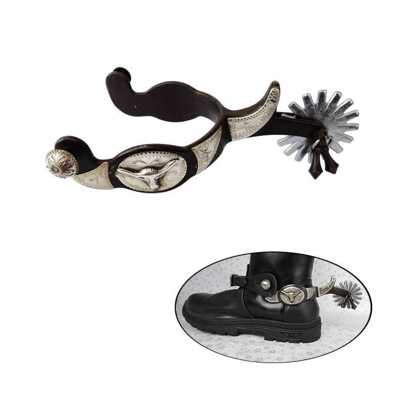 Antique Western-Style Horse Thorn Inlaid with White Copper Decorative Plate Hand-Carved Western Horse Thorn [Sp5106]
