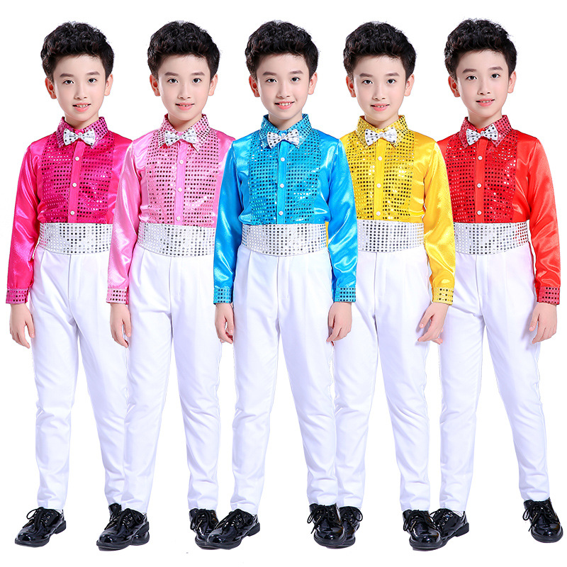 어린이 의상 소년 세트 바지 초등학생 코러스 의상 소년 댄스 암송 공연 의상 새해 첫날