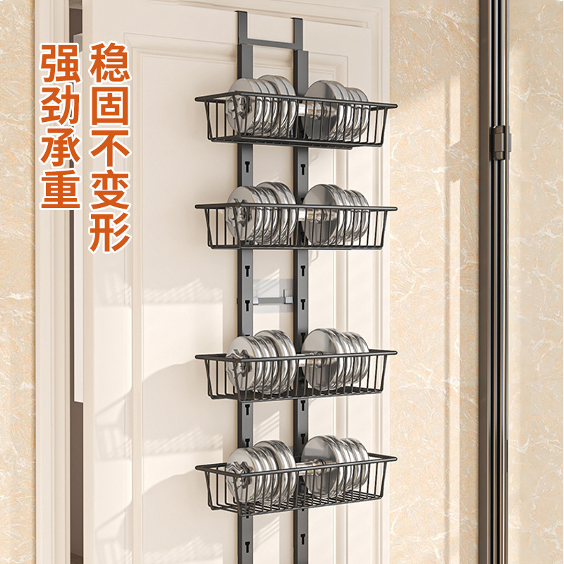 クロスボーダーバスルームドア後ろ吊り下げバスケット多層穴あけ不要折りたたみ式収納ラックキッチン寝室ドア後ろ収納棚