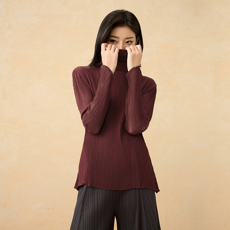 2025秋冬新作 プリーツニット タートルネック 無地 万能 おしゃれ 着痩せ インナー 快適トップス レディース