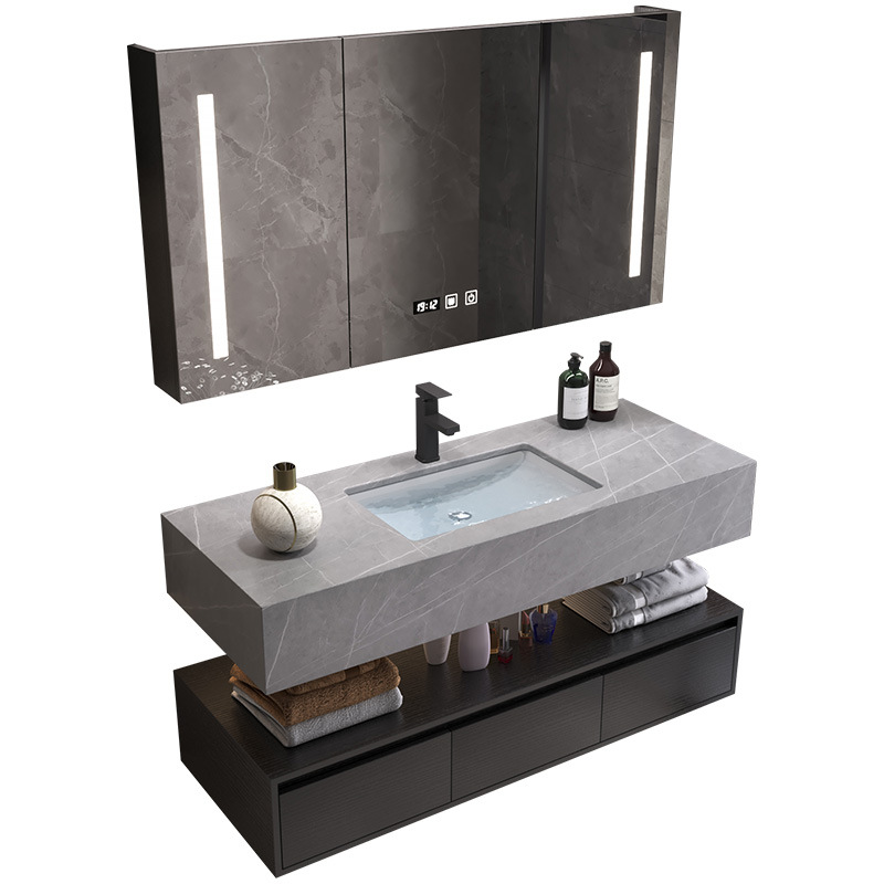 Luz de lujo placa Rock gabinete de baño combinación lavabo mesa de lavado inteligente espejo gabinete lavabo de baño lavabo gabinete