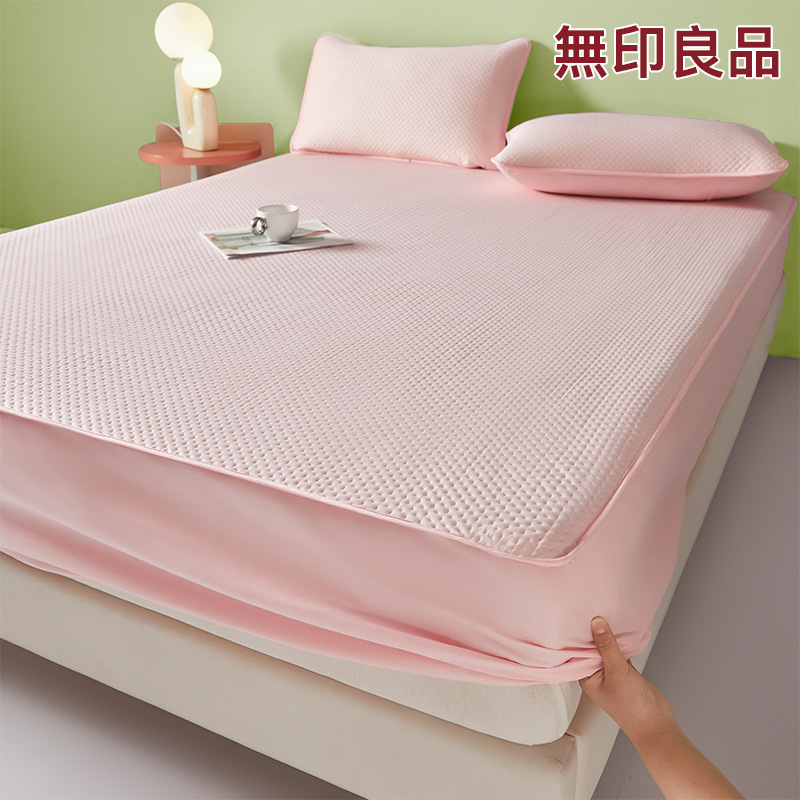 2025 nueva ropa de cama de una sola pieza 2025 nueva funda protectora de colchón de seda de hielo juego de tres piezas de funda de cama fresca de verano