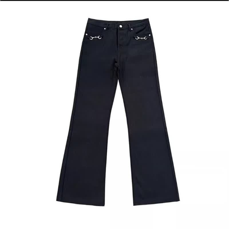 Cross-Border Foreign Trade American Retro Black Flared Jeans for Men, Washed and Distressed with Frayed Edges and Rivets, Slim-Fit Casual Pants Trendy