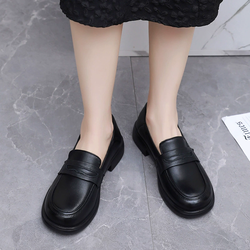 Leather shoes English style, trend fashionable work footwear, loafers, trend of season, cowhide