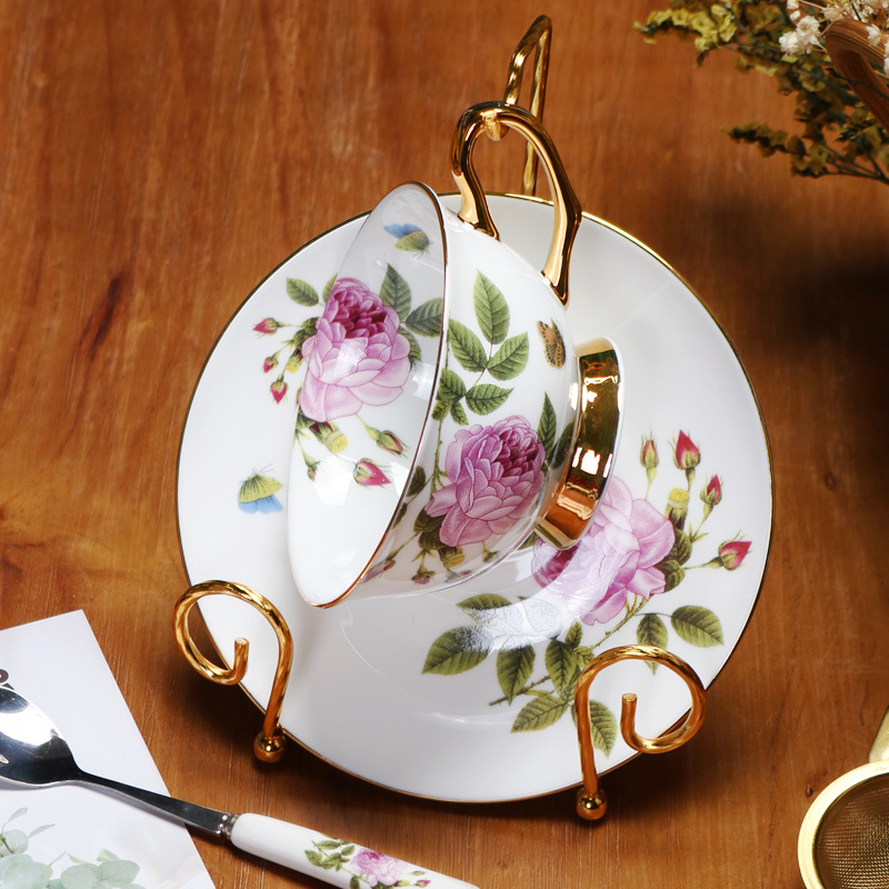Taza y platillo de café de porcelana taza y platillo de cerámica estilo europeo Oro Negro taza de té Flor de alta calidad juego de té de la tarde caja de regalo