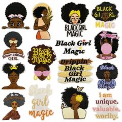ファッショナブルな黒人少女魔法の布ステッカー刺繍漫画パッチアクセサリーパッチ在庫ありコンピュータ刺繍ホットメルト接着剤