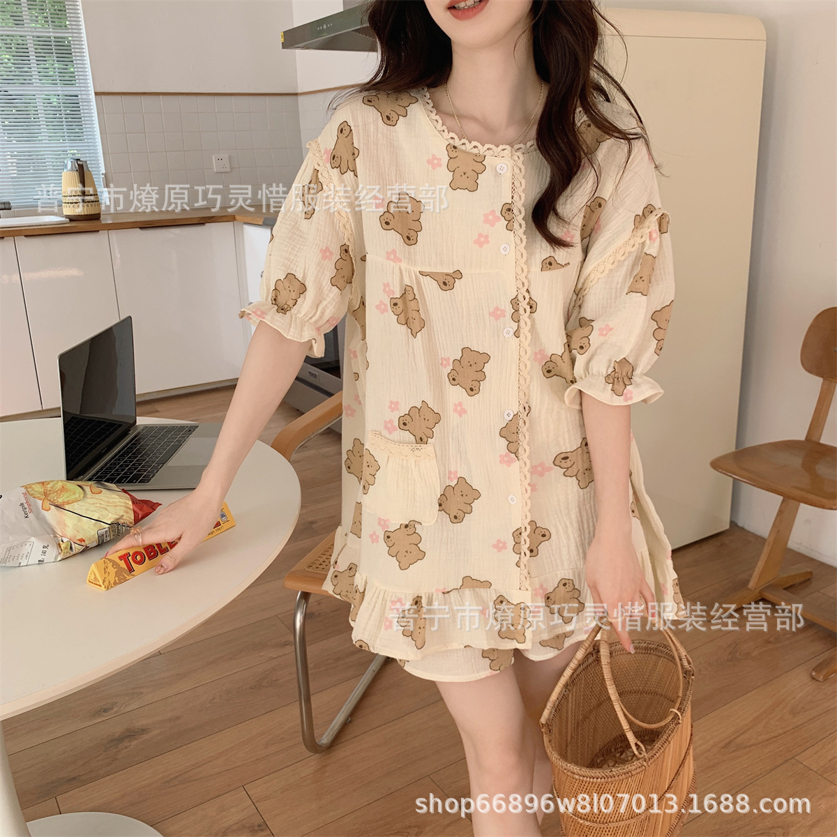 Princess Wind Pijamas verano 2024 nuevo estilo puro deseo de estilo medio largo in-hinge pijama ropa doméstica mujer