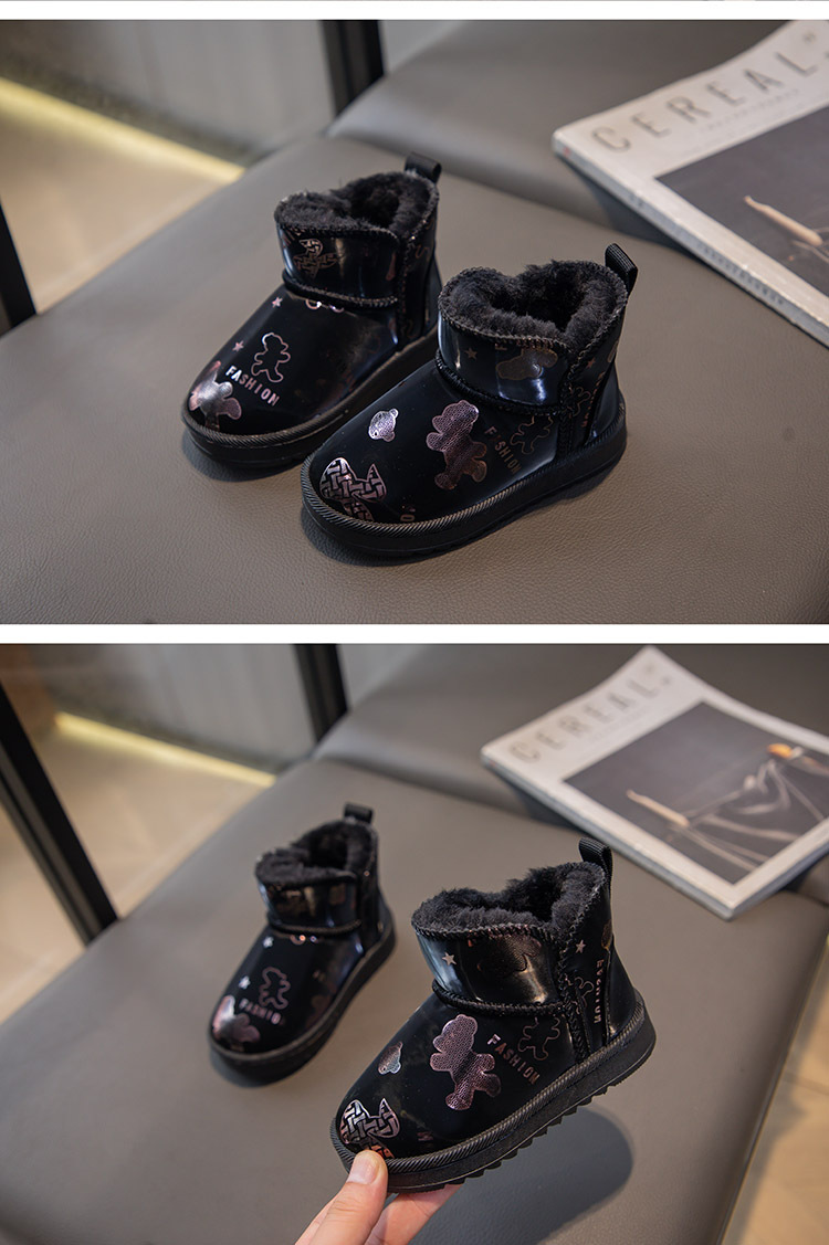 Scarpe di cotone per ragazze 2023 nuovi stivali invernali di cotone spesso e peluche per bambini Le suole morbide per ragazze tengono al caldo Scarpe di peluche per bambini_voghion.com