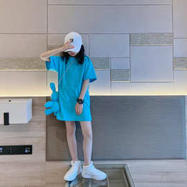 女童短袖T恤裙中大童夏装卡通连衣裙儿童女孩洋气时髦夏天裙子潮