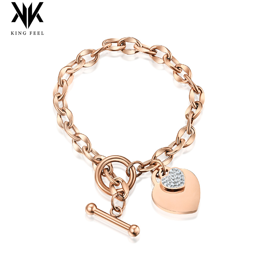 European and American Fashion Street Style Heart-Shaped Titanium Steel Bracelet for Women with Ot Clasp, Korean Style, Elegant, Versatile, Non-Fading Jewelry