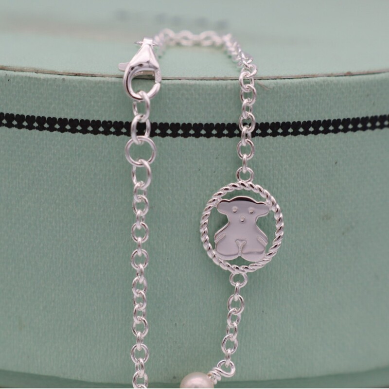 Simple bear, S925 silver niche elegant temperament Europe and the United States cross-border fashion women's silver pearl bracelet, love Simple bear, S925 silver niche elegant temperament Europe and the United States cross-border fashion women's silver pearl bracelet, love