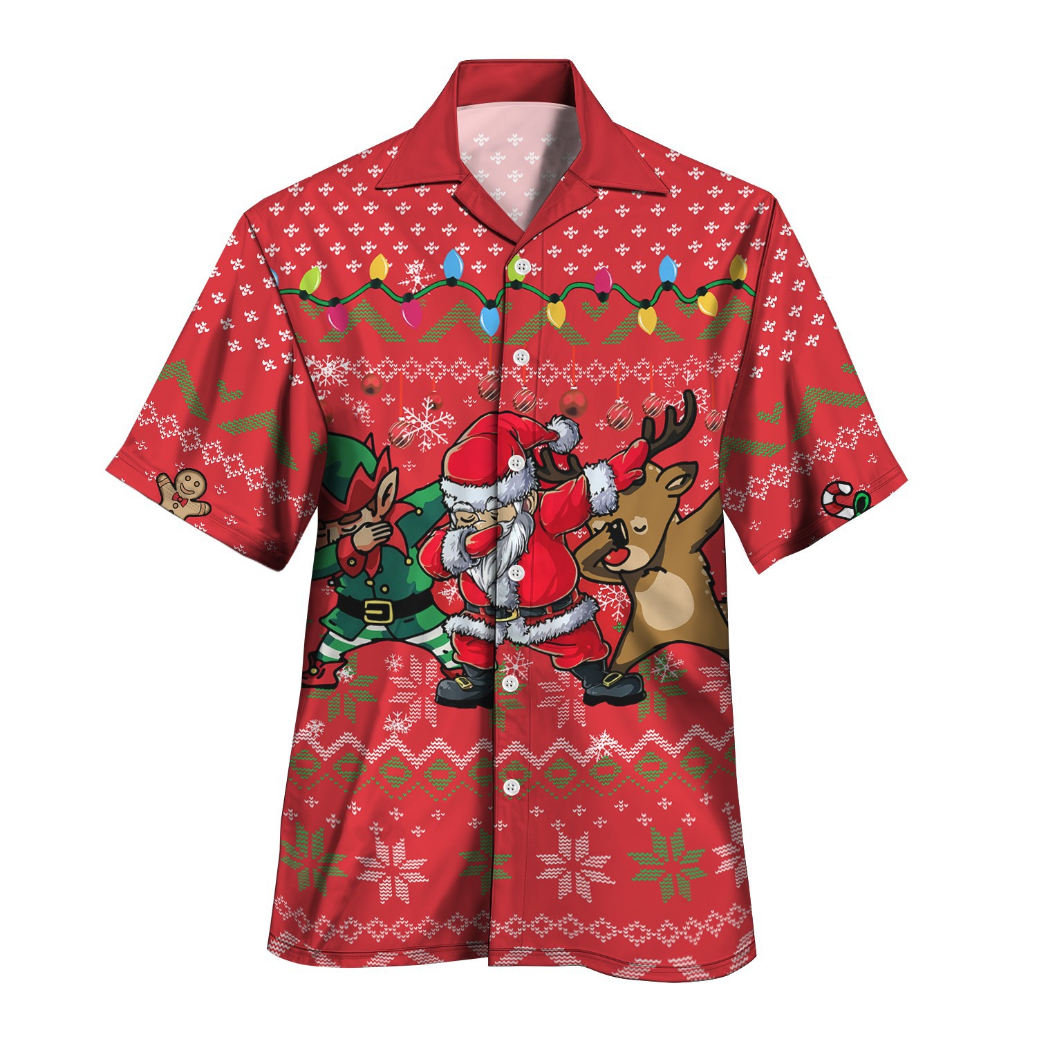 3D estampado digital patrón de alce festivo serie roja venta directa de fábrica camisa con cuello cubano MB33