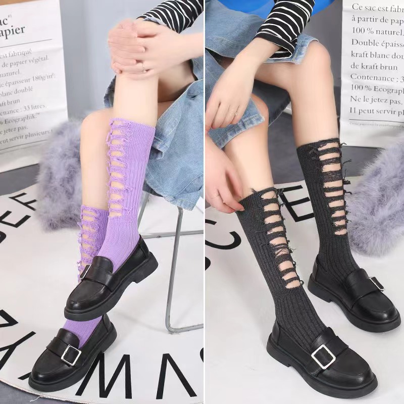 Thin beggar socks with holes, Internet celebrity trend Korean version ins spring and summer same style personalized handmade long tube double needle