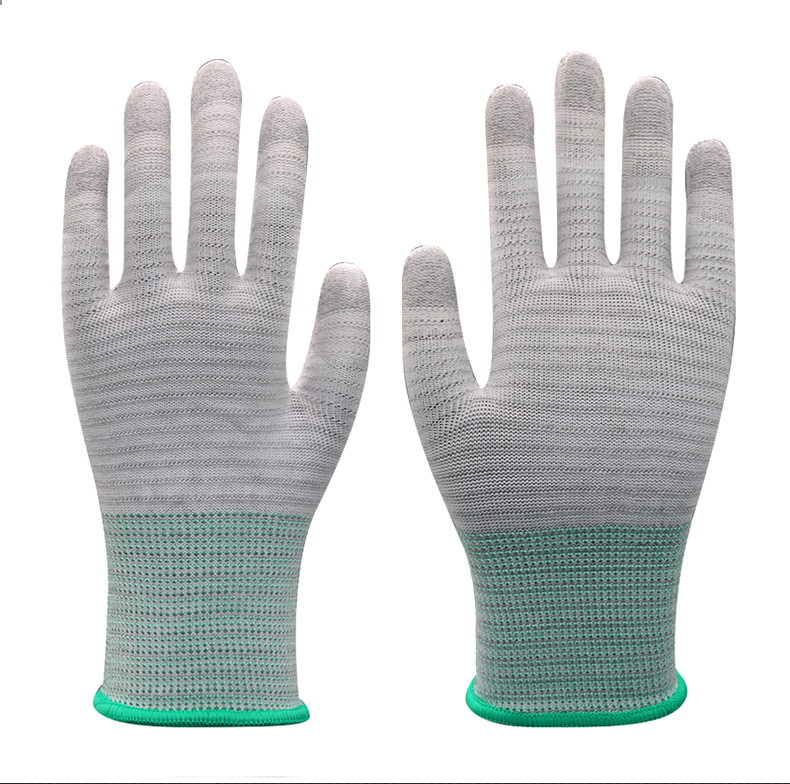 Nylon fibra de carbono PU Guantes Recubiertos U3 tejido cebra patrón Palma superficie libre de polvo fábrica electrónica taller guantes de protección laboral