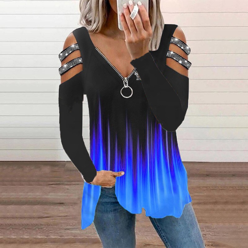 Women's T-shirt Long Sleeve Blouses Printing Diamond Casual Printing display picture 4