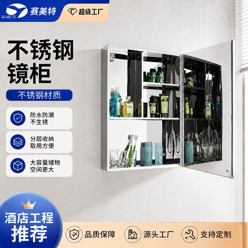 Stainless Steel Mirror Cabinet, Separate Wall-Mounted Bathroom Cabinet with Storage, Bathroom Mirror Cabinet, 304 Stainless Steel Mirror Cabinet Customization Stainless Steel Mirror Cabinet, Separate Wall-Mounted Bathroom Cabinet with Storage, Bathroom Mirror Cabinet, 304 Stainless Steel Mirror Cabinet Customization