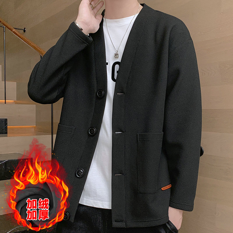 2024 primavera y otoño nueva Chaqueta de punto de galleta ropa exterior suéter con cuello en V estilo coreano de los hombres bolsa de parche tridimensional Chaqueta de traje pequeño