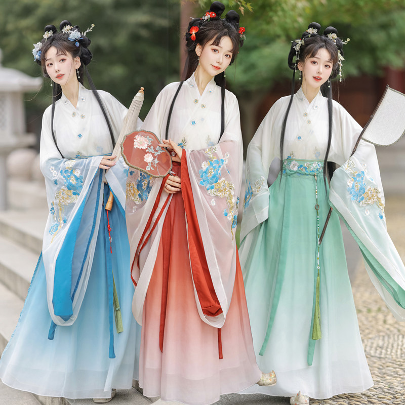 Original cross-collar Hanfu in Wei-Jin style [Yao Hairpin] women's wide-sleeve, waist-high split skirt with embroidery, suitable for daily wear