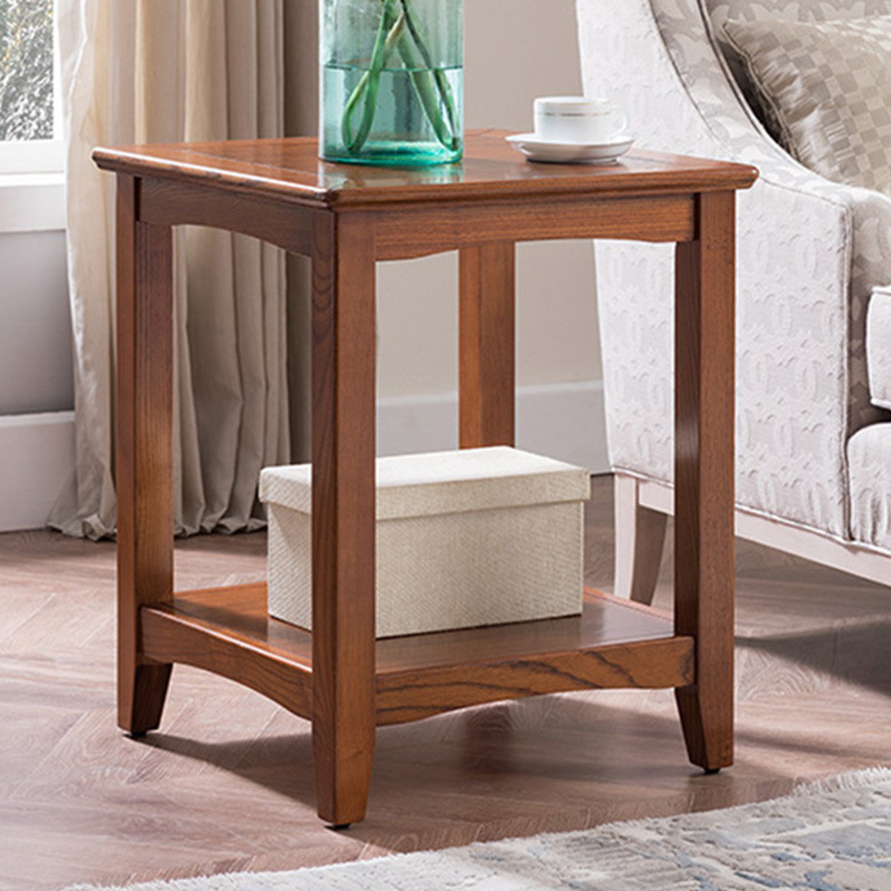 美式客廳實木邊幾角幾白蠟木沙發邊櫃儲物櫃邊桌小四方桌子