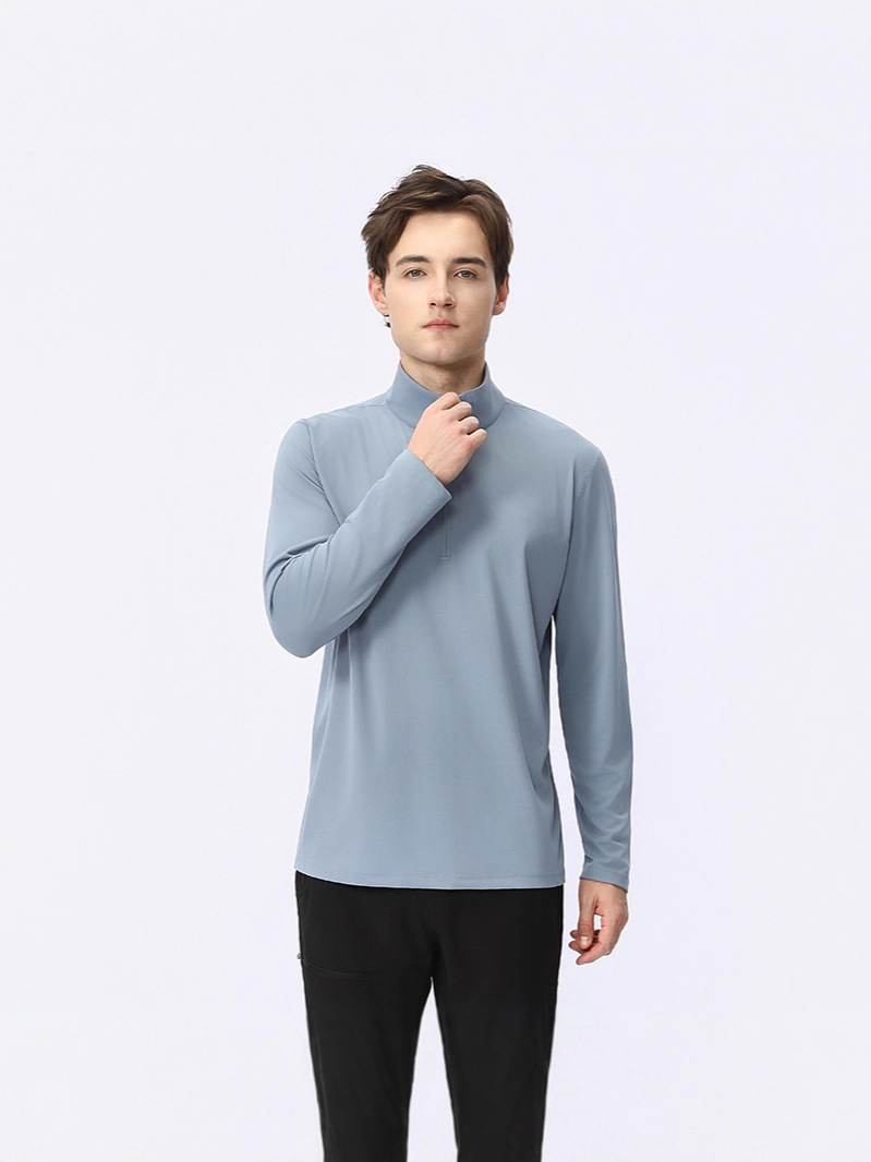 Lulu Same Style Half-Zip Stand-Up Collar Quick-Drying Top Men's Autumn and Winter Sports T-Shirt Outdoor Leisure Cycling and Running Clothing