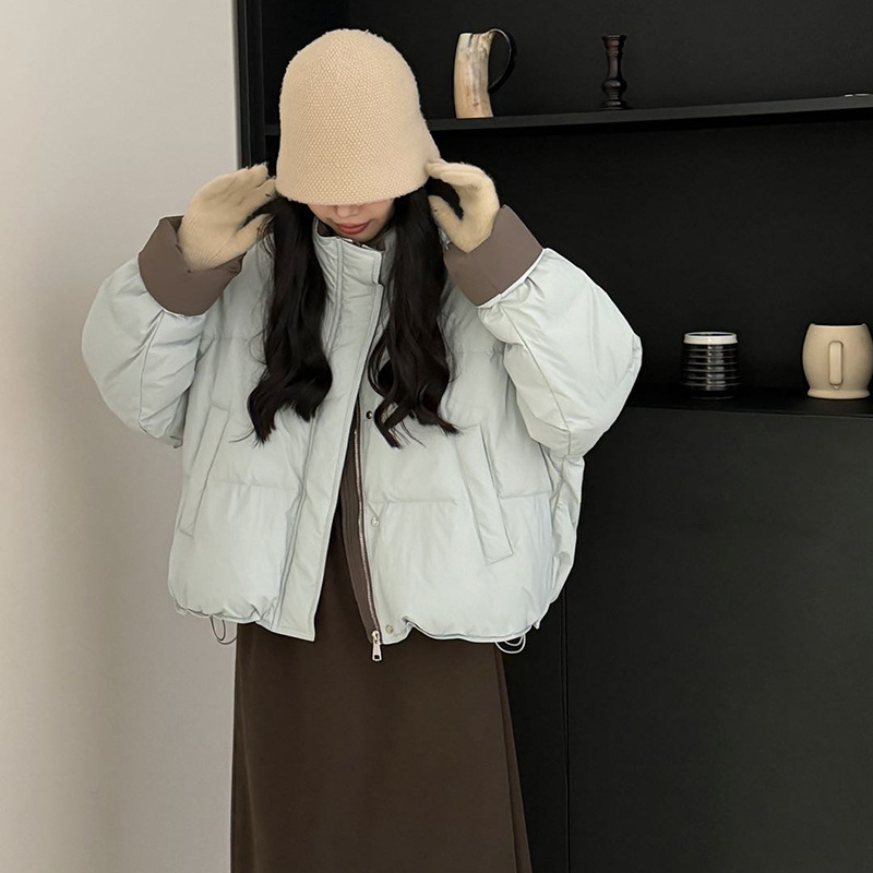 High-End White Duck down Short down Jacket for Women 2025 Winter New Thickeneded Sweet Contrasting Color Korean Bread Jacket Trend