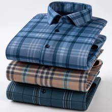 冬季中老年男士休闲衬衫加绒加厚格子保暖长袖衬衣经典休闲爸爸装