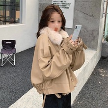 加绒加厚皮衣短款可拆秋冬新品仿狐狸毛毛领皮毛一体外套女