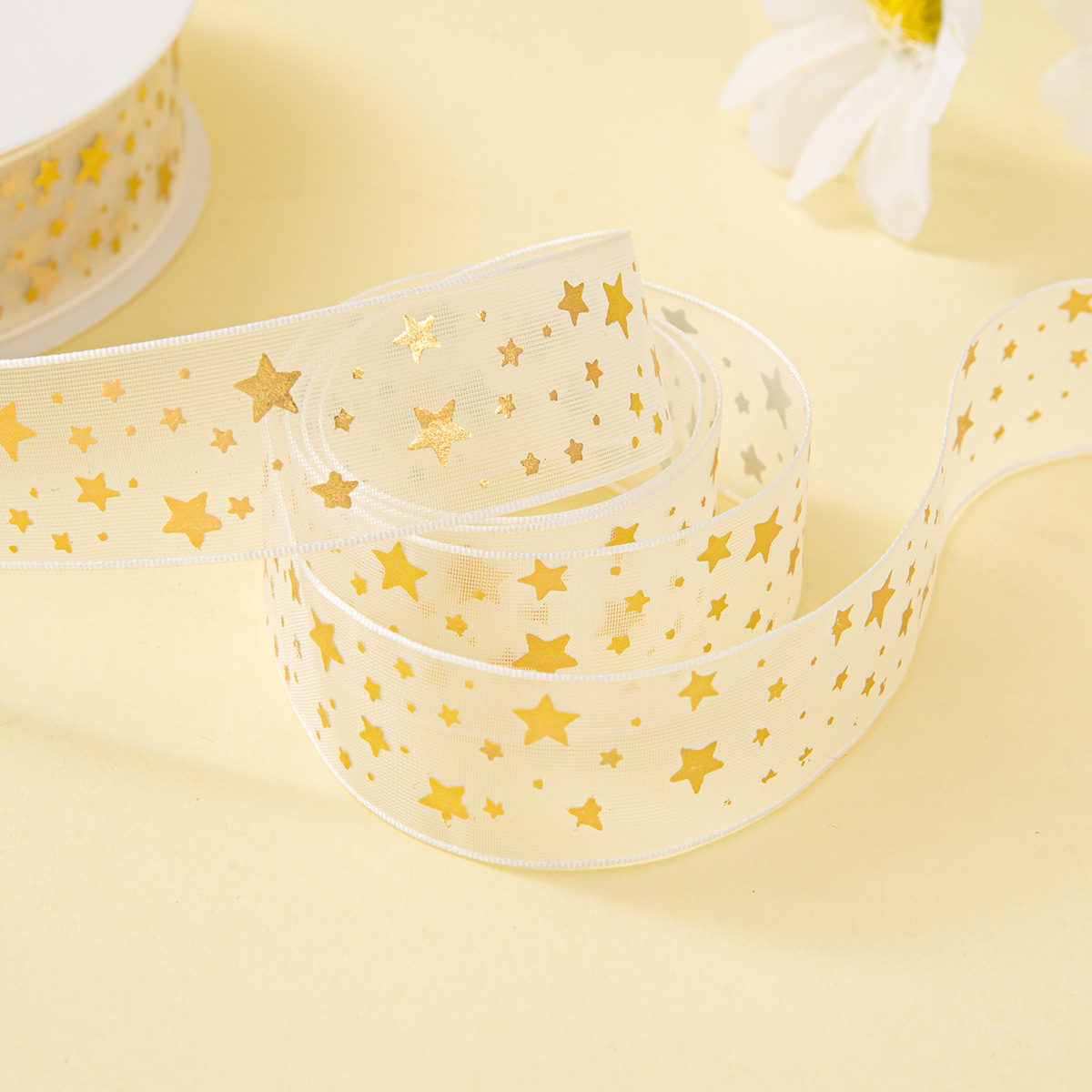 2.5cm10 yardas de malla de gasa de fantasía bronceado estrella de amor cinta de hilo pastel de San Valentín caja de regalo de flores