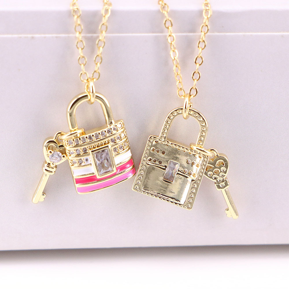 European And American Multicolor Dripping Oil Heart Lock Key Pendant Necklace display picture 5