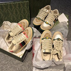 纯原高版本G家脏脏鞋老花绿做旧复古小脏鞋男女运动平底鞋批圆头