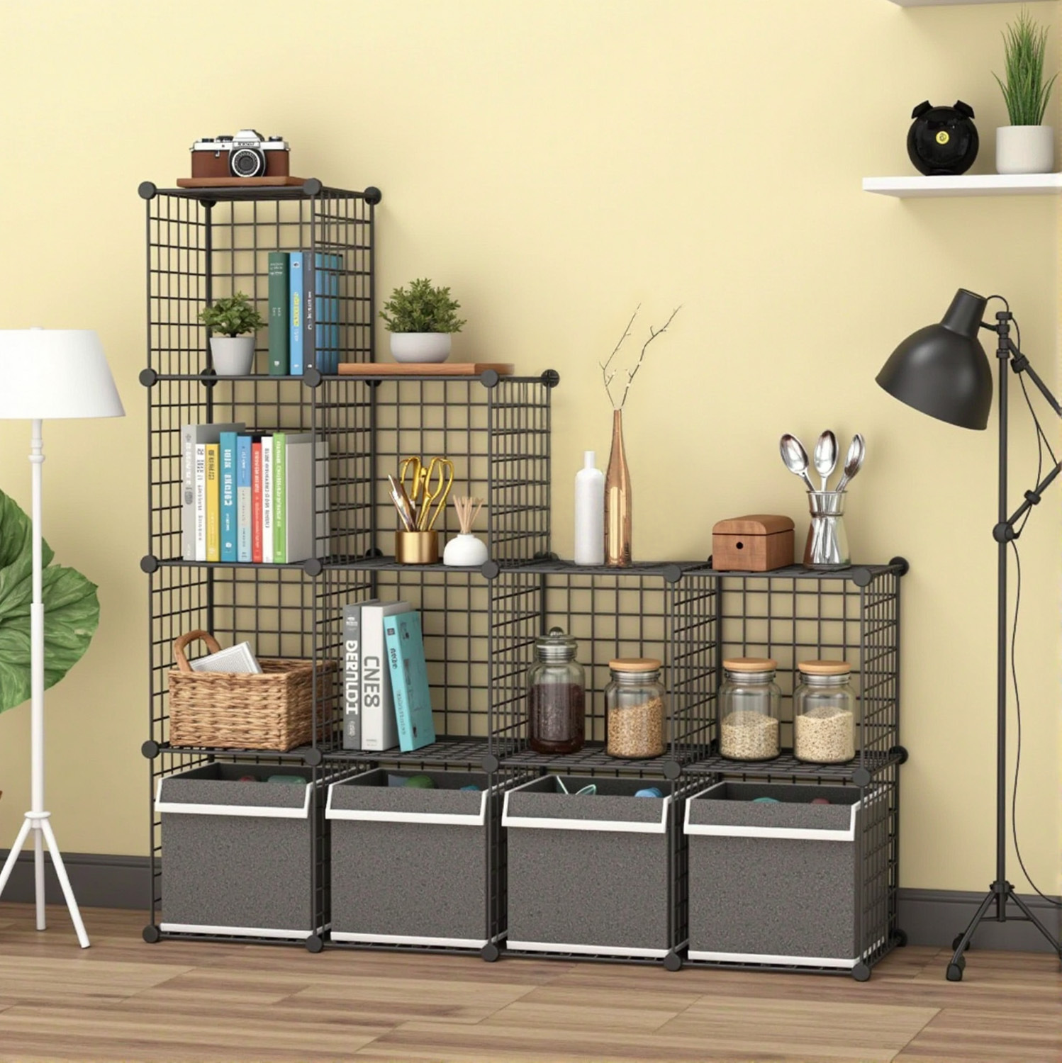 Estante de rejilla de hierro combinación simple para almacenar artefactos mágicos sala de estar dormitorio estante de almacenamiento simple de rejilla de hierro de acabado multicapa