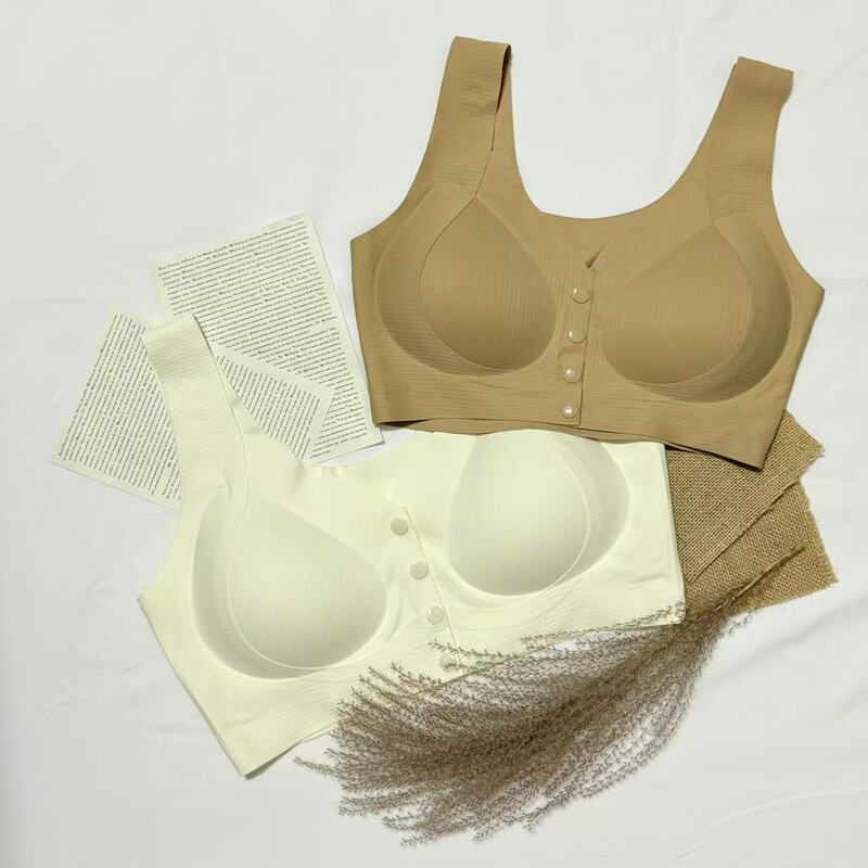女性用フロントボタンシームレスプッシュアップブラ、たるみ防止、胸縮小、美背中ベスト、ノンワイヤー、肌に優しい薄型ブラ|undefined