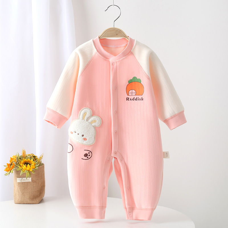 秋冬婴儿连体衣新生儿无骨哈衣宝宝加绒保暖连身衣爬爬服卡通印花
