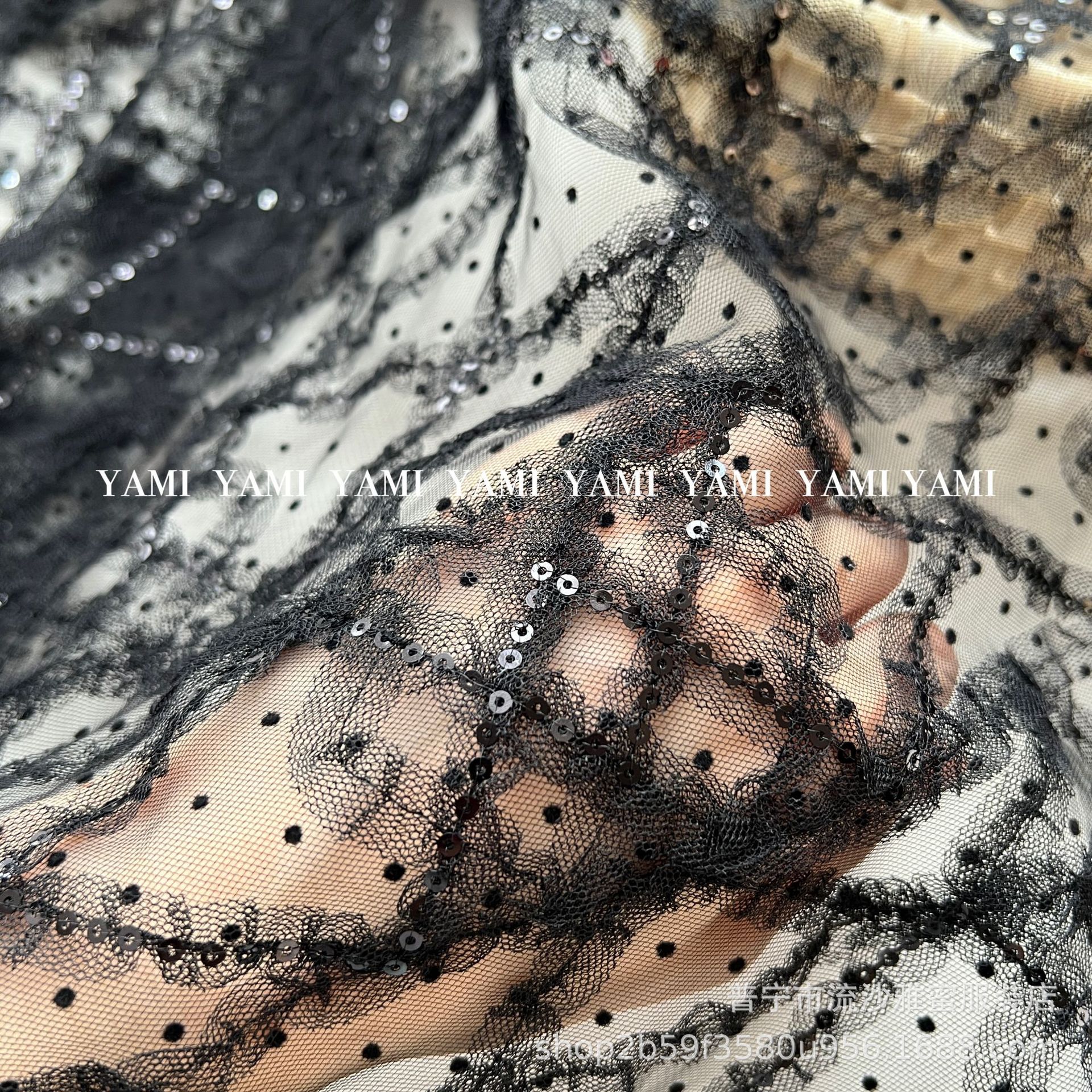 Puntos brillantes de malla de gaza de flocado geometría diamante gancho flor bordado esquinilla tela ropa de bebé tofaz vestido de boda material