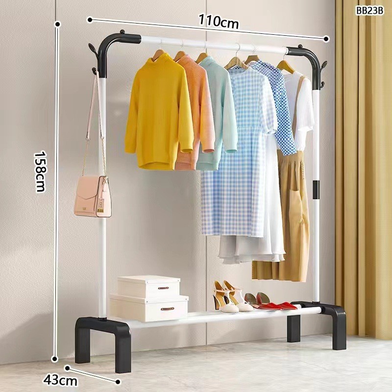 110CM 흰색 막대 보관 랙 + 코트 후크