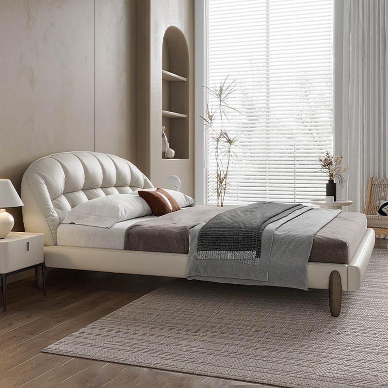 Cama de cuero minimalista italiano simple dormitorio principal 1,8 m cuero moderno simple Cama grande de alta gama suave bolsa doble cama de boda