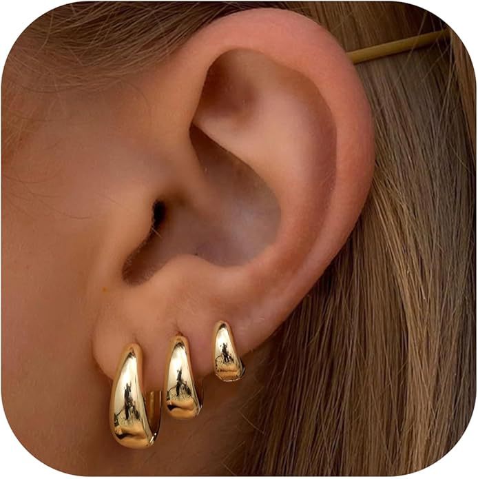 18K Gold Color Accessible Luxury High-End Round Water Drop Multi-Piece Set of Earrings European and American Versatile Simple Earrings for Women