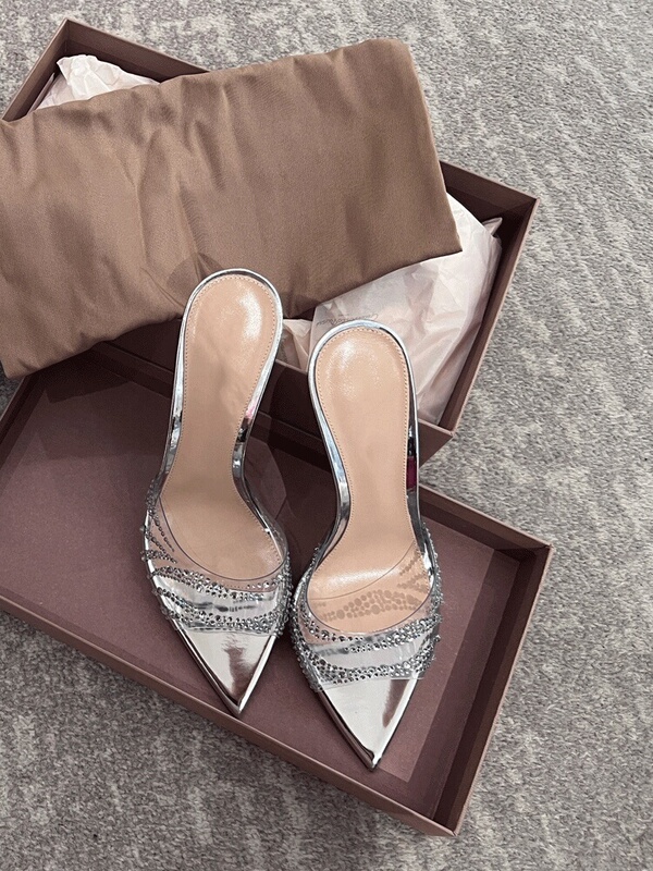 Rhinestone Transparent Pvc Sandals for Women Summer 2026 New Versatile Slip-On Sexy Outdoor Wear Thin Heel High Heel Slippers