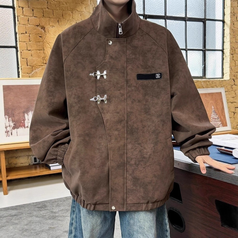 Metal Airplane Buckle Pu Leather Jacket Men's Stand Collar Jacket Autumn and Winter New Leather Jacket High Street Retro Top Tie-Dye Men's Clothing Metal Airplane Buckle Pu Leather Jacket Men's Stand Collar Jacket Autumn and Winter New Leather Jacket High Street Retro Top Tie-Dye Men's Clothing