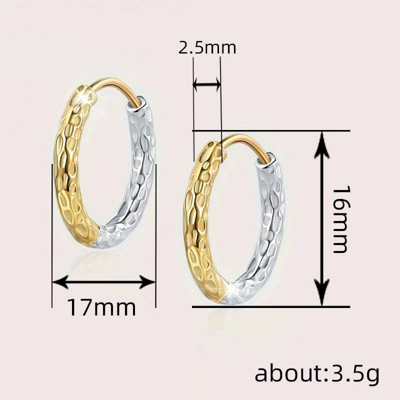 Gold And Silver Two-tone Textured Hoop Earrings For Women_voghion.com