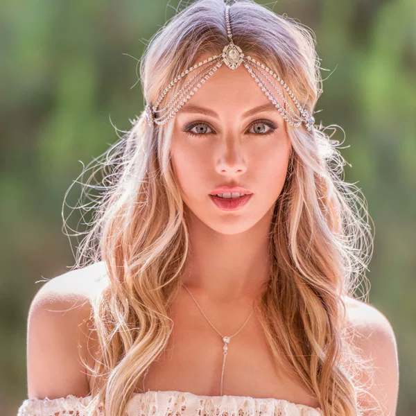 European and American Style Wedding Party Personalized Headwear for Women, Bohemian Retro Fashion Rhinestone Simple Forehead Chain Hair Accessory