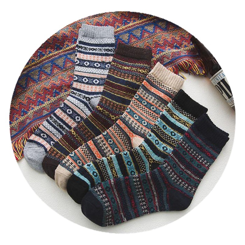 Calcetines de lana de conejo engrosados cálidos de otoño e invierno calcetines de hombre de media pantorrilla de comercio exterior transfronterizo calcetines de lana de hombre de estilo étnico Retro