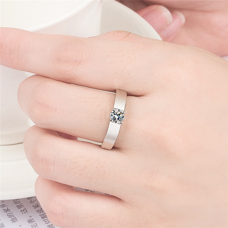 Classic Diamond Encrusted Four Prong Engagement Couple Ring Set_voghion.com