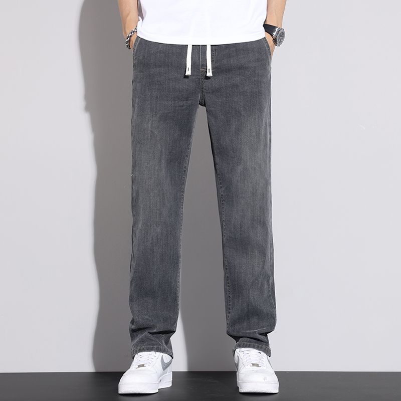 Tencel Lyocell Jeans Men's Spring and Summer Thin Straight Loose Comfortable Business Elastoelastic Waist Casual Trousers