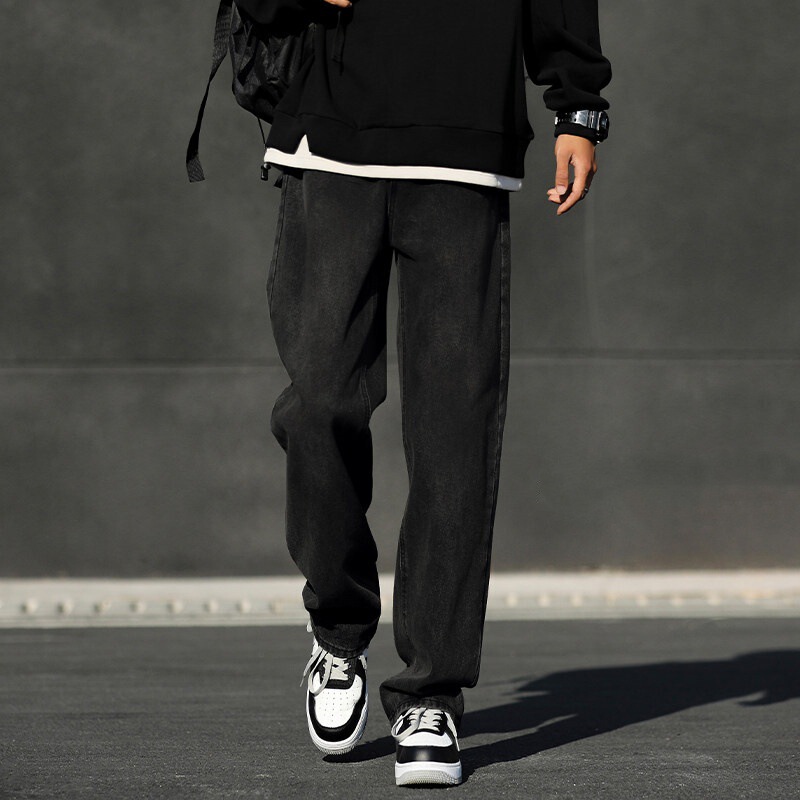 Men's Trendy Jeans, Casual Loose-Fitting Pants, Versatile, Height-Enhancing, Slimming Long Pants, Men's Fleece-Lined, Spring, Autumn, and Winter Styles