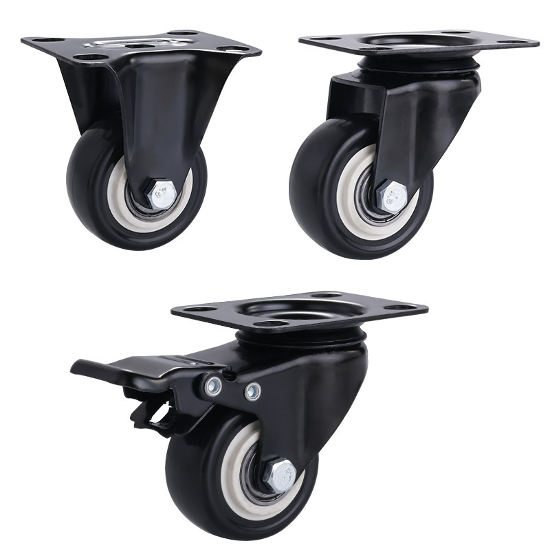 1.5 2inch Gold Diamond Black Industrial Caster Flat Bottom Fixed Direction Rolling Wheel Universal Wheel
